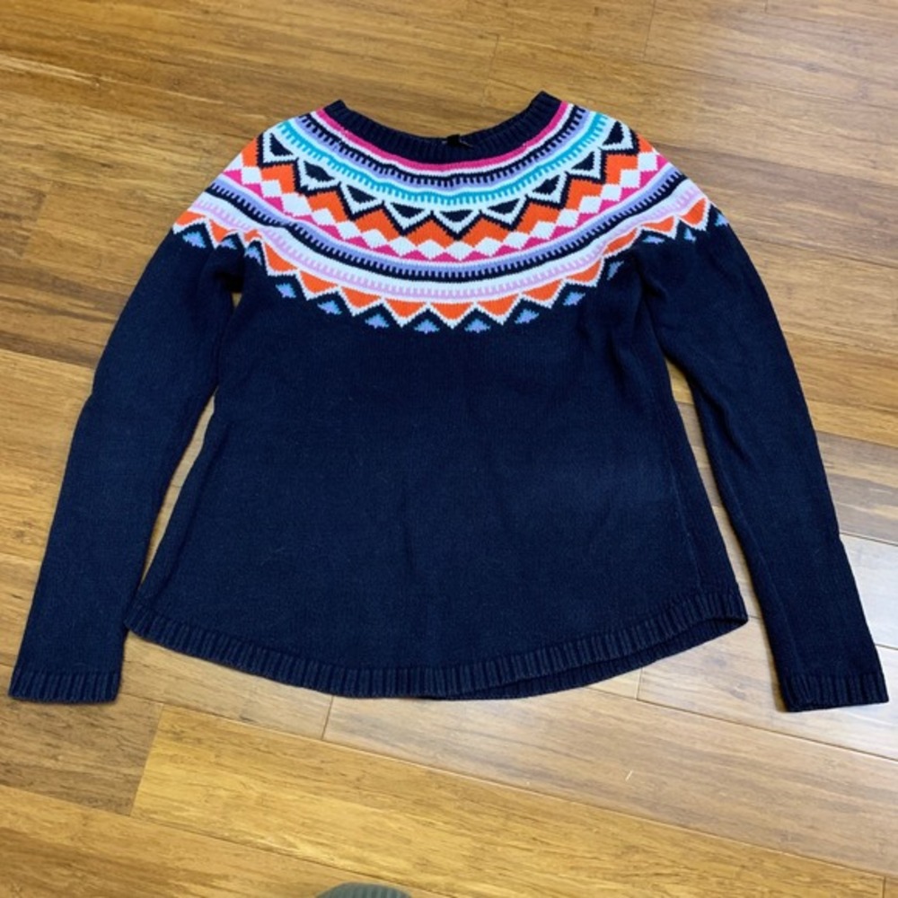 Talbots Petites Fair Isle Sweater Womens Size‎ Small Navy Colorful Knit Pullover